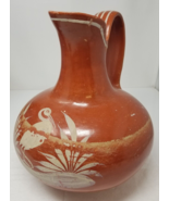 Redware Art Pottery Pitcher Heron Ocean Glazed Handmade South Carolina L... - £22.30 GBP