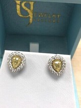 1.00 CT Natural Fancy Light Yellow Pear Diamond Stud Earrings 14k Gold - £1,883.17 GBP
