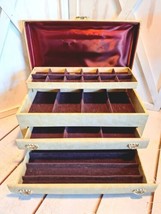 VTG Lady Buxton 2 Tiered/2 Drawers Jewelry Box Cream w/Burgundy Velvet Lining  - £30.85 GBP