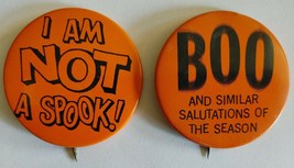 Vtg 1970s Halloween Pins Boo &amp; Similar Salutations I Am Not A Spook 2 1/4&quot; - £11.15 GBP
