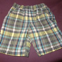 Shorts Plaid Green Blue Size 4T Boys Cotton Pull-on Summer Adjustable Waist - £7.17 GBP