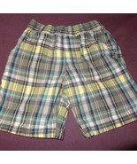 Shorts Plaid Green Blue Size 4T Boys Cotton Pull-on Summer Adjustable Waist - £7.16 GBP