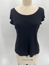 Eileen Fisher Short Sleeve T-Shirt Sz PM Black 100% Silk Minimalist - £23.02 GBP