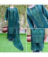 Pakistani Dark Green 3 Pcs Fancy  Chiffon Dress with embroidery &amp; Squins... - $118.80