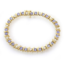 1.50 Carat Diamond and 4.00 Carat Tanzanite 14k Yellow Gold Tennis Bracelet - $1,648.35