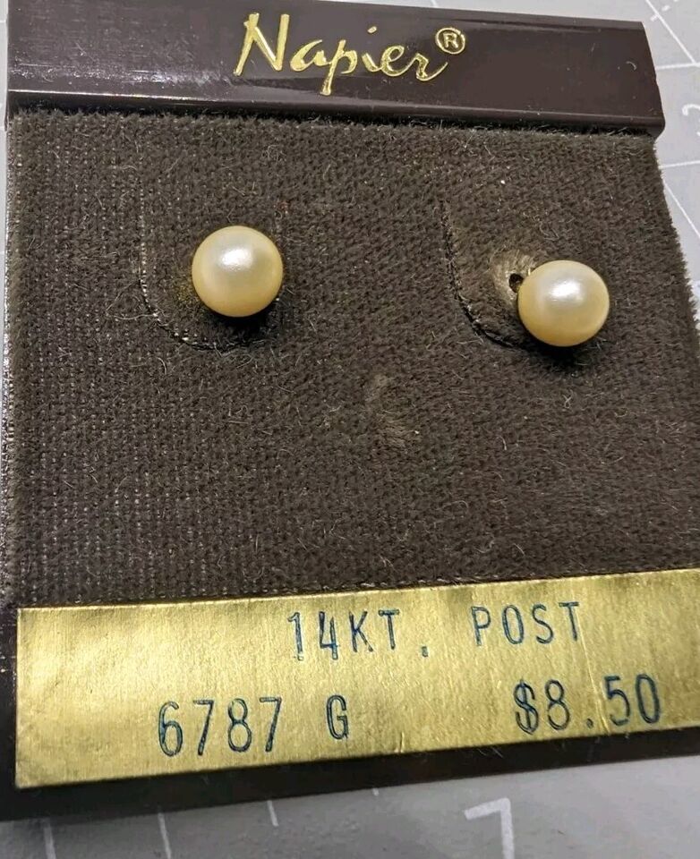 Vintage Napier Faux Pearl 14kt  Post Stud Pierced Earrings - $14.85
