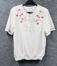 VTG Alfred Dunner Shirt Women Medium White Floral Embroidered Knit Top Pullover - £12.82 GBP