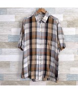 Haupt Germany Linen Blend Lawn Shirt Gray Brown Plaid Short Sleeve Mens ... - $59.38