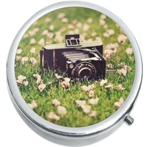 Old Camera Flowers Medicine Vitamin Pill Box - $11.76