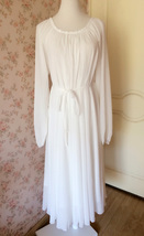 WHITE Chiffon Maxi Dress Women Loose Fit long sleeve Plus Size Maternity Dress image 4