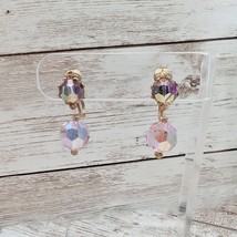 Vintage Clip On Earrings Iridescent Pink Dangle - $13.99