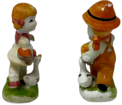 Vtg. Girl & Boy Carrying Fruit Baskets With Geese Porcelain Figurine Set - 4.75" image 4