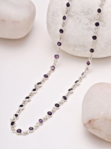 14Ct Round Cut Lab-Created Amethyst Women&#39;s Station Necklace in 925 Silver 18&quot; - £103.72 GBP