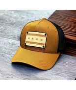 Chicago State Flag Wood Leather patch Trucker Hat Patriotic Headwear - $47.52 CAD