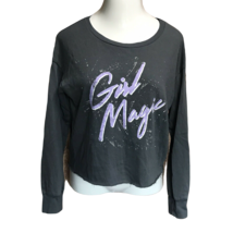 Grayson Threads NWT Crop Shirt ~ Sz M ~ Gray ~ Long Sleeve ~ &quot;Girl Magic&quot; - £11.33 GBP