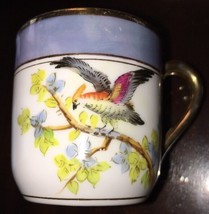 Vintage Noritake Hand Painted Demitasse Teacup Gold &amp;Blue Trim Phoenix w/Flowers - £11.94 GBP