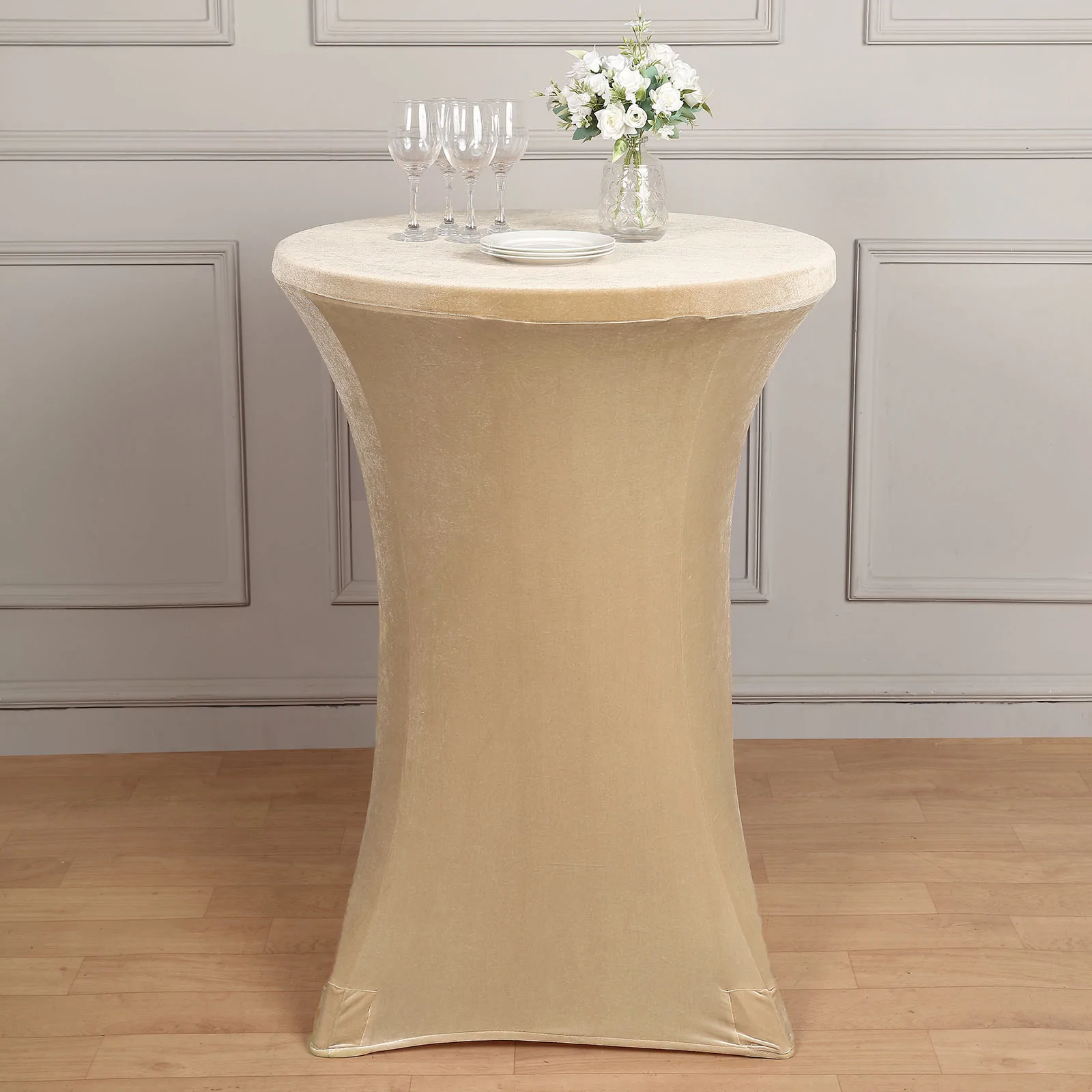 Champagne - Tablecloth Premium Smooth Velvet Spandex Fit Cocktail - £41.56 GBP