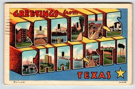 Greetings From Corpus Christi Texas Large Big Letter Linen Postcard Curt Teich - $9.88