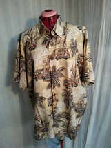 hh72 Point Zero Hawaiian Style Shirt Woody Wagons Cars Palm Trees Brown L - £27.14 GBP