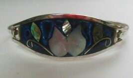 Sterling Silver Inlay Shell enamel Cuff Bracelet Alpaca Mexico - $32.00