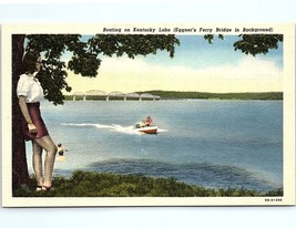 Postcard Boating On Kentucky Lake Eggner&#39;s Ferry Bridge Posing Lady Boat 1948 - £5.05 GBP