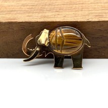 Vintage 12K GF Elephant Brooch WRE with Scarab Carved Tigers Eye Stone Cabochon, - £40.20 GBP