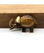 Vintage 12K GF Elephant Brooch WRE with Scarab Carved Tigers Eye Stone C... - £39.42 GBP