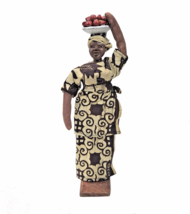 Vintage Jamaica Africa Woman Cloth Doll Fruit Basket On Head Handmade 10&quot; - £8.81 GBP