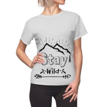 Women&#39;s AOP T-Shirt: Stay Wild Outdoorsy Nature-Inspired Graphic Tee - 1... - £25.92 GBP+