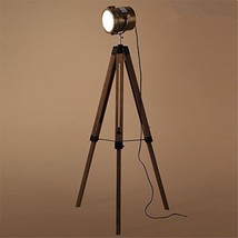 Vintage Tripod Floor Lamp Industrial Retro Wooden Standing Reading Lamp Light Wi - £177.04 GBP