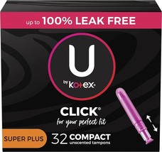 U by Kotex Click Compact Tampons Super Plus Absorbency Unscented 32 Count - £12.66 GBP