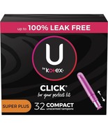 U by Kotex Click Compact Tampons Super Plus Absorbency Unscented 32 Count - £12.64 GBP