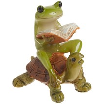 Miniature Fairy Garden &amp; Terrarium Frog Reading Book On Turtle Statue, Small - £21.34 GBP