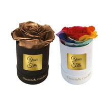 Personalized Single Long Lasting Gold Rose In Black Suede Box - £14.05 GBP