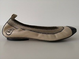 AUTH CHANEL Black Beige Lambskin Leather Ballerina Ballet Flats Shoes 36/6 - £458.41 GBP