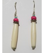 Hillcrest Ent. - Bone With Pink And Blue Beads Drop Earrings         X1 - $7.85