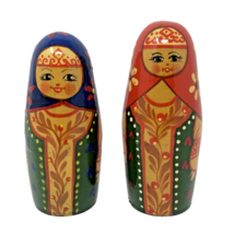 Roly Poly Russian Chime Doll Vintage Hand Painted Folk Art Matryoshka Set of 2 - £23.43 GBP