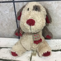 Animal Adventure Christmas Puppy Plush Brown Spotted Dog In Plaid Scarf Stuffed - $9.89