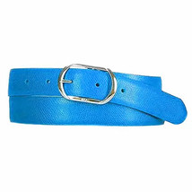 RALPH LAUREN Cyan Blue Pebbled Leather Oval Buckle Logo Belt L - £31.69 GBP