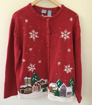 Vtg Holiday Editions Womens Red Button Up Ugly Christmas Cardigan Sweate... - £23.97 GBP