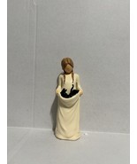 Woman Holding Black Cat In Her Apron - $20.00