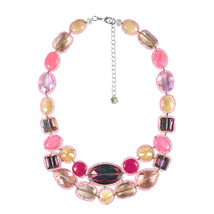 Rainbow Princess Sweet Pink Crystal &amp; Mix Colorful Stones Statement Necklace - £36.54 GBP