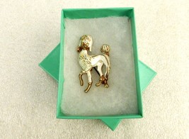 Prancing Poodle Sweater Pin, White w/Gold Accent, Fashion Jewelry, JWL-175 - £7.64 GBP