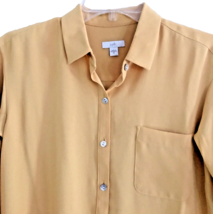 J Jill Crepe Blouse Size XS Mustard Gold Button Down Relaxed Shirttail Tunic - £15.71 GBP