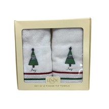Lenox Holiday Fingertip Towels Joy Christmas Trees Bathroom White Green Red NOS - £12.53 GBP