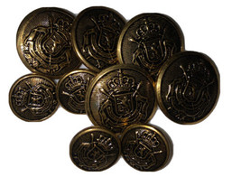 Lion Shield Brass Buttons Lot Of 9 Large &amp; Small Royal Crown Thin Textur... - $13.88