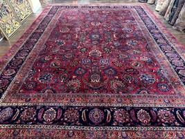 Palace Size Per&#39;sian Rug 12x16 Raspberry Navy Blue Signed Antique Handmade Wool - £10,065.35 GBP
