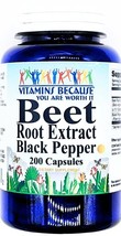200 Capsules Beet Root 3000mg w/ Black Pepper 300mg 10:1 Extract - $17.90