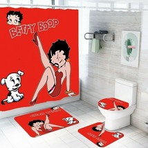 Betty Boop Bathroom Shower Curtain Toilet Seat Cover &amp; Rugs Set - £48.11 GBP