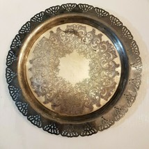 Silverplated Serving Tray 12.75&quot; Home Decorators Ornate Cut Out Scroll Work Vtg - £7.82 GBP
